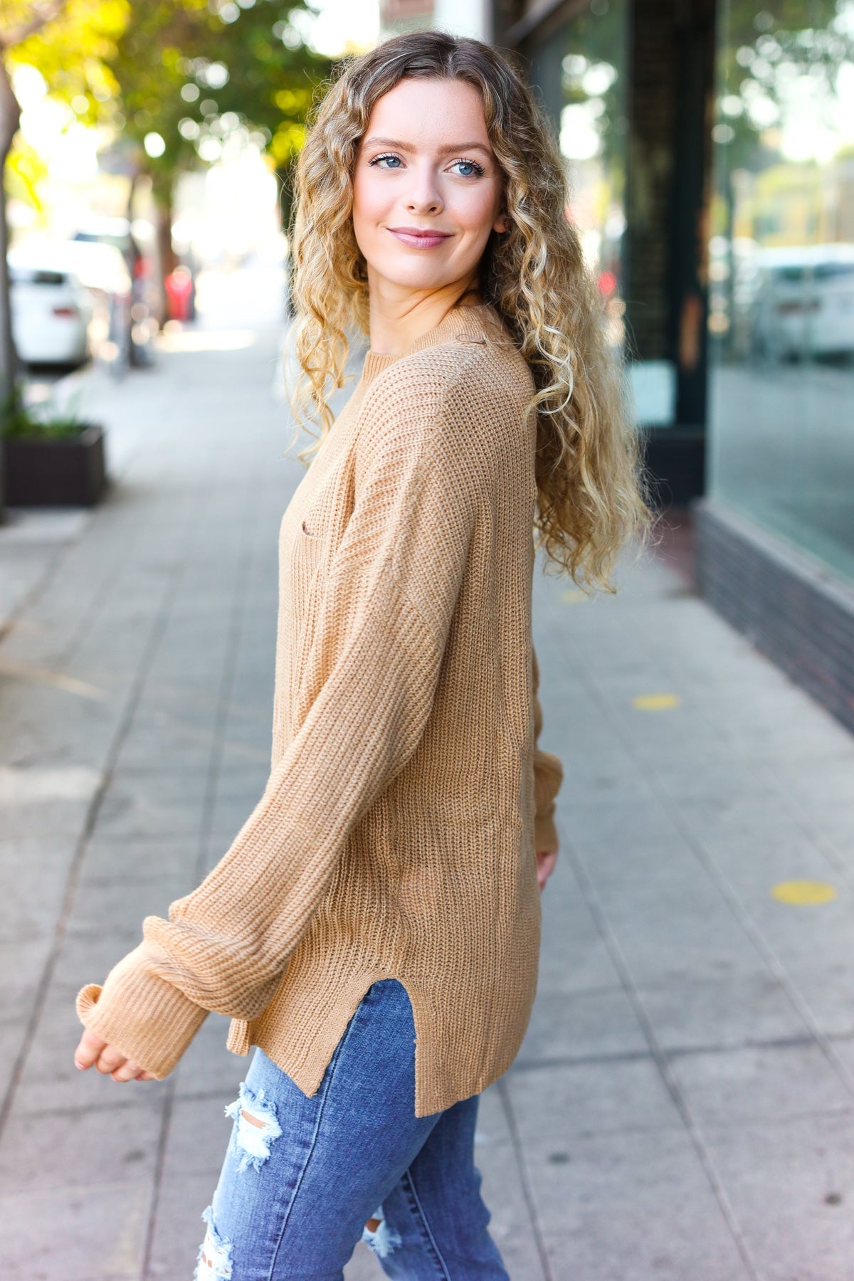 Classy Chic Taupe Mock Neck Chest Pocket Knit Sweater