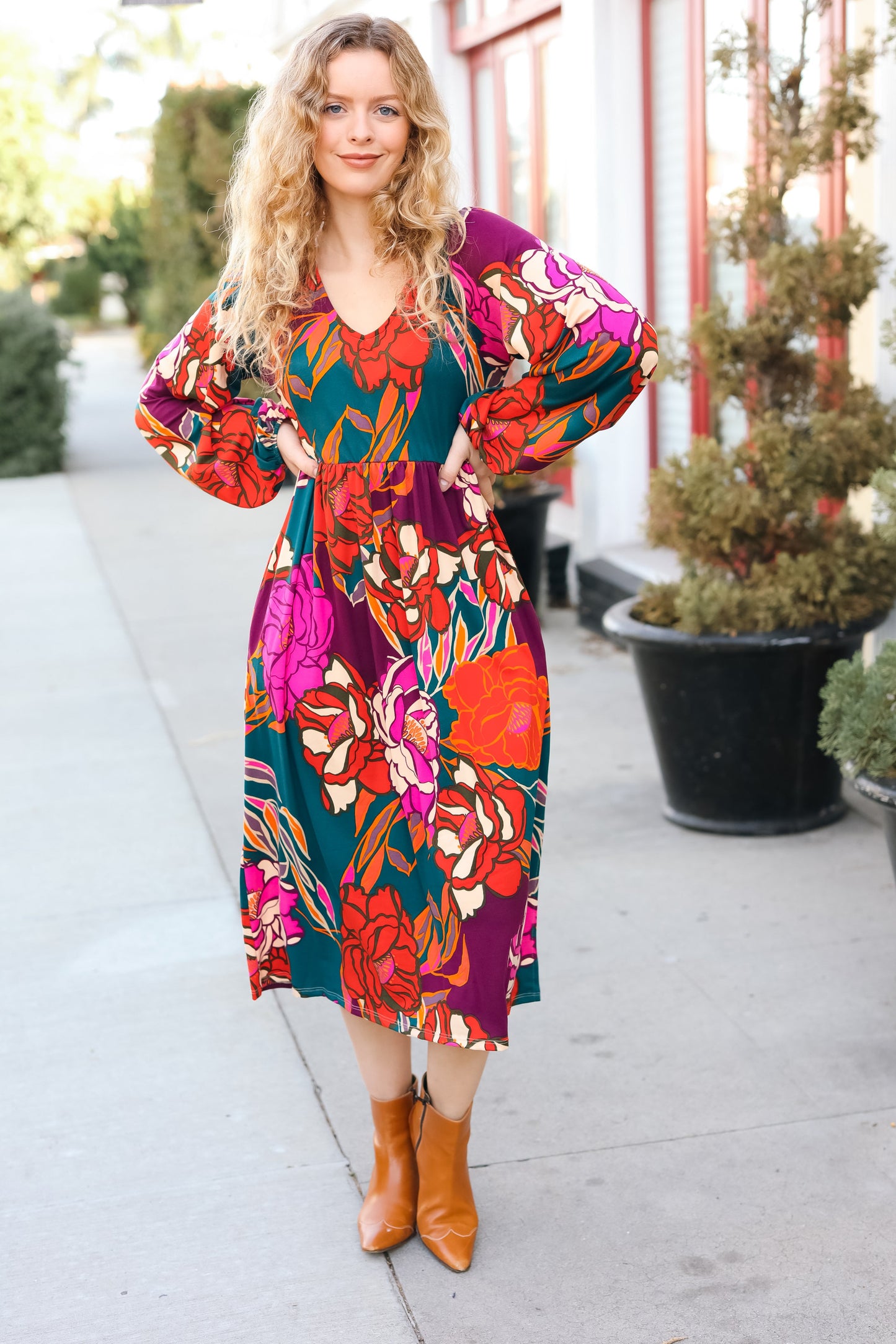 Stand For Love Fuchsia Floral Print Fit and Flare Dress
