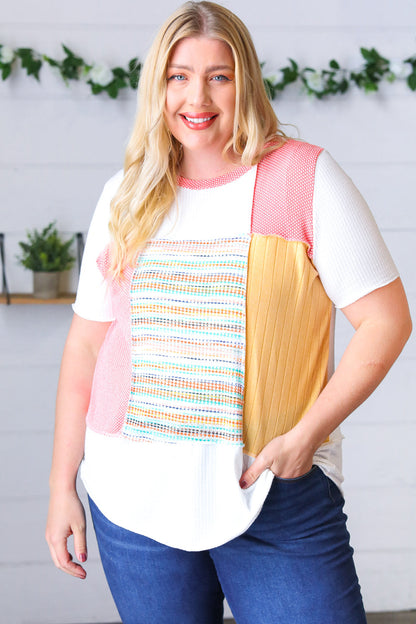 Coral Color Block Patchwork Out Seam Top