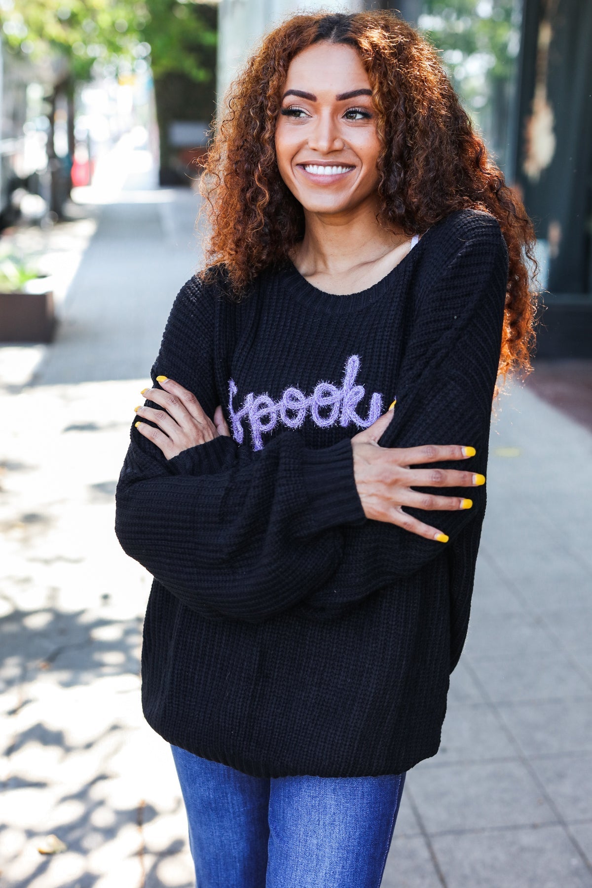 Get Your Spooky On Black Embroidered Chunky Sweater