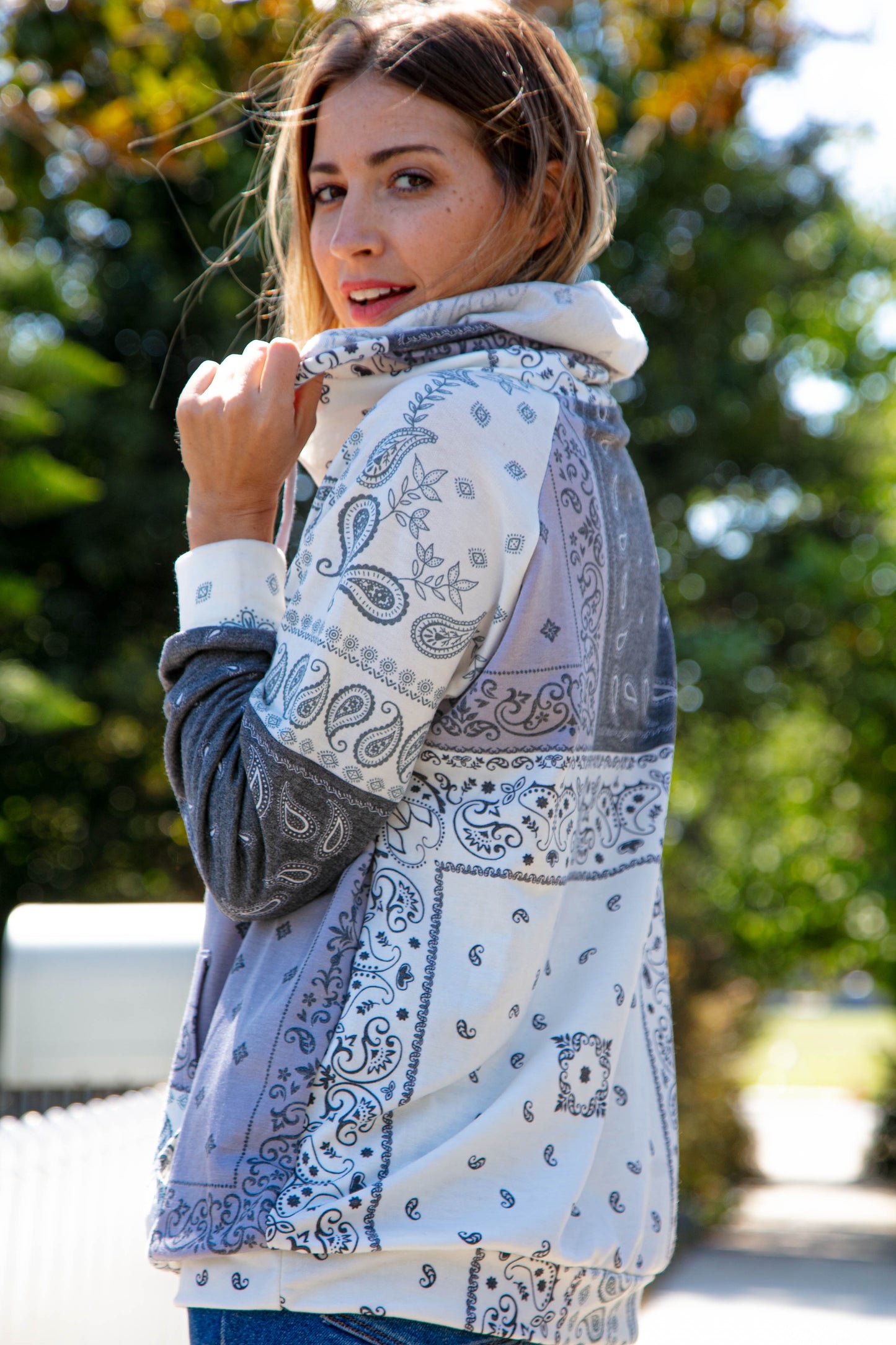 Paisley Patchwork Knit Hoodie