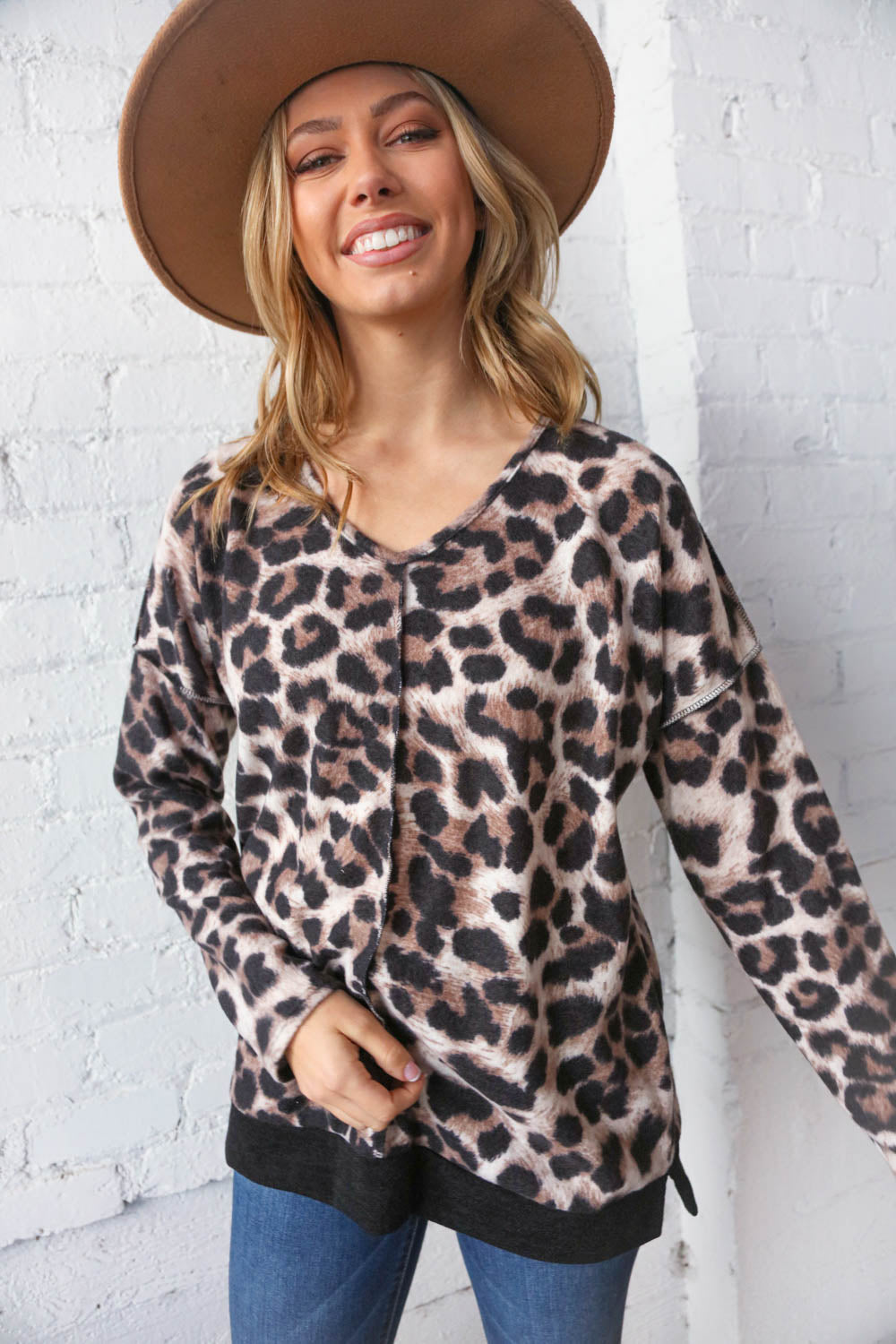 Leopard Print French Terry Reverse Stitch Top