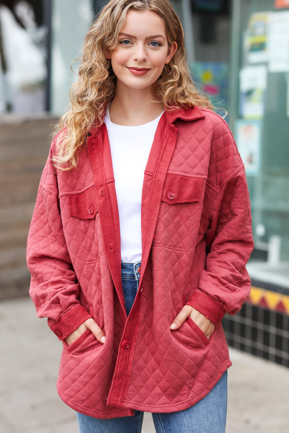 Marsala Quilted Knit Button Down Shacket