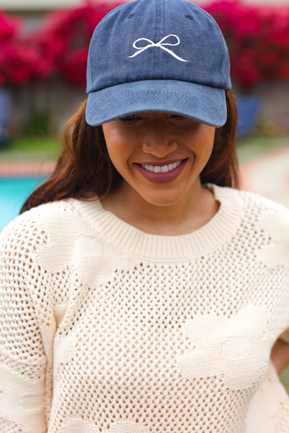 Navy Embroidered Bow Baseball Cap