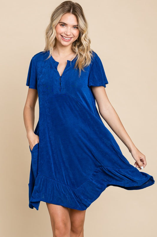 Culture Code Full Size Short Sleeve Ruffled Asymmetric Hem Dress