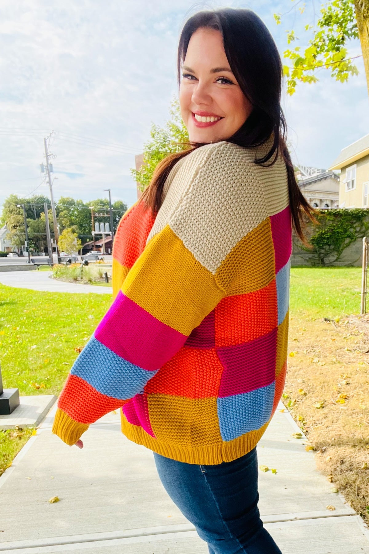 Spread Joy Multicolor Chunky Knit Color Block Patchwork Cardigan